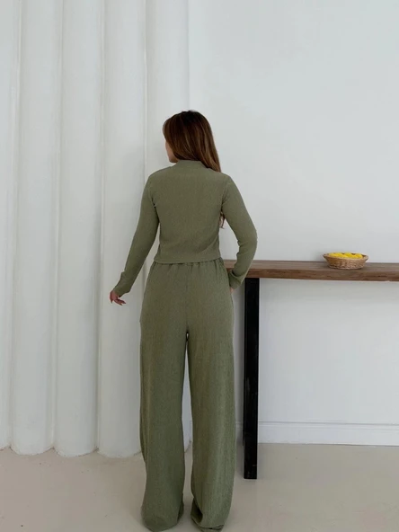 Balıkçı yaka örme takım mint - Resim 5