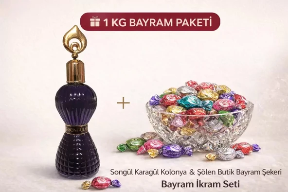 Songül Karagül Kolonyası ve 1 KG Şölen Bayram Şekeri Paketi Karışık Sert ve Meyve Aromalı Jöle Şeker Bayram Misafir İkram Paketi ürün görseli 1