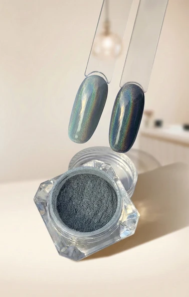 Gümüş Gökkuşağı Tırnak Krom Tozu Aplikatörlü Krom İnci Tozu Holografik Silver WN-101 ürün görseli 1