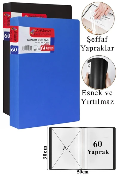 Siyah Mavi Sunum Dosyası 60 lı 2 Adet Poşet Dosyalı Katalog Dosyası 60 Poşetli Kendinden Dosya Plastik Kapaklı ürün görseli 1
