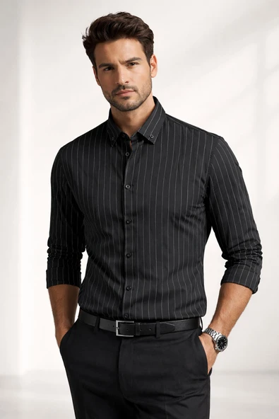 Jet Polo Uzun Kol Slim Fit Erkek Çizgili Gömlek - 7574 ürün görseli 1