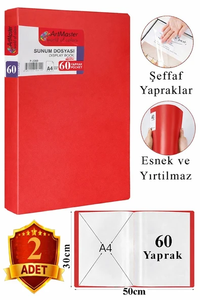 Kırmızı Sunum Dosyası 60 lı 2 Adet Poşet Dosyalı Katalog Dosyası 60 Poşetli Kendinden Dosya Plastik Kapaklı ürün görseli 1