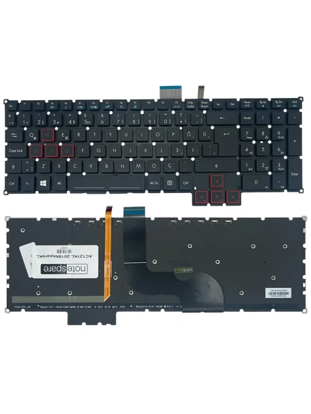Acer ile Uyumlu Predator G9-593-75VS, G9-593-765Q, G9-593-76N9 Notebook Işıklı Klavye Siyah TR ürün görseli 1