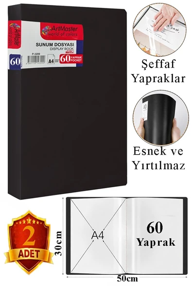 Siyah Sunum Dosyası 60 lı 2 Adet Poşet Dosyalı Katalog Dosyası 60 Poşetli Kendinden Dosya Plastik Kapaklı ürün görseli 1