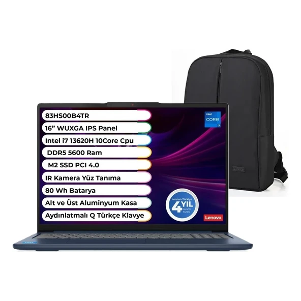 Ideapad Slim 5 16IRH10 Intel Core I7 13620H 24 GB 1 Tb SSD Windows 11 Pro 16'' IPS 83HS00B4TR Snertech Çanta ürün görseli 1