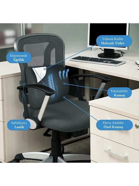 ERGONOMİK OTO BEL MİNDERİ YASTIĞI  VİSKO OFİS KOLTUK SIRT DAYAMA BEL  MİNDERİ ürün görseli 1