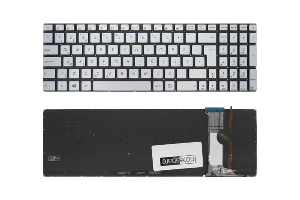 Asus Uyumlu ROG GL552J, GL552JX, GL552V, GL552VL, GL552VW, GL552VX Klavye TR Işıklı Gümüş Gri ürün görseli 1