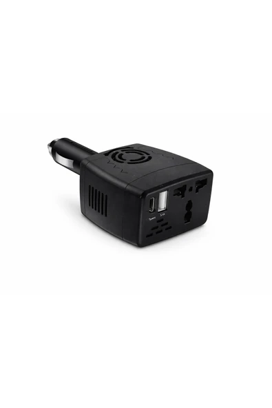 12V Araç İnvertörü 220V Priz Çevirici + USB + Type-C 150W ürün görseli 1