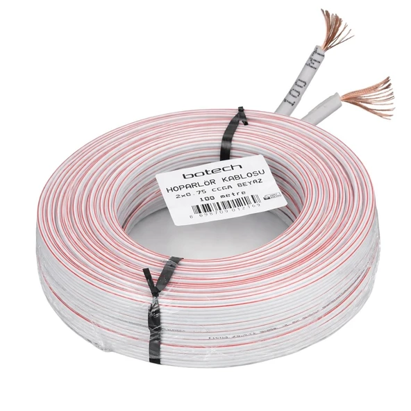 BOTECH 2X0.75Mm CCAM 48 Tel Beyaz-Kırmızı Kodlu 100 Metre Hoparlör Ses Kablosu ürün görseli 1
