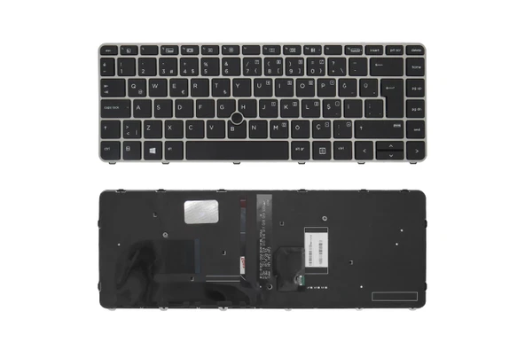 Hp Uyumlu EliteBook 840 G4 (1EP35ES), 840 G4 (1EP39ES) Klavye TR Işıklı Siyah - Gümüş Çerçeveli ürün görseli 1