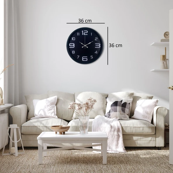 Siyah Modern 36 Cm Duvar Saati - Resim 4