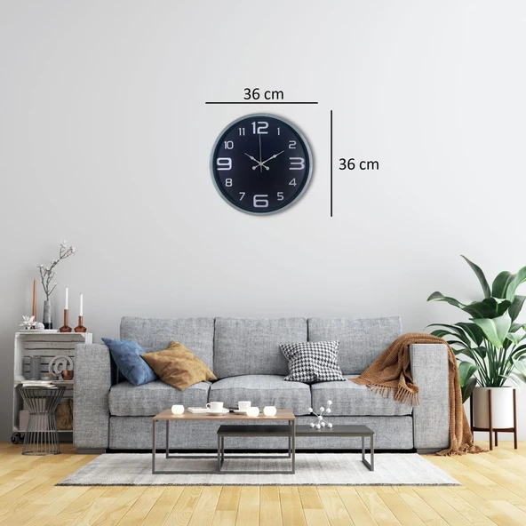 36 Cm Gri Dekoratif Duvar Saati - Resim 4