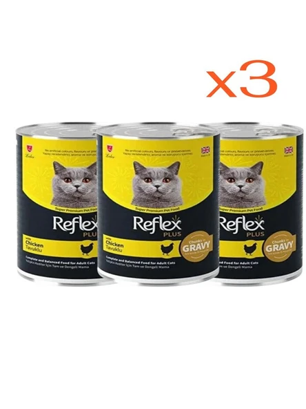Reflex Plus Sos Içinde Et Parçacıklı Tavuklu Yetişkin Kedi Maması 3X400GR ürün görseli 1