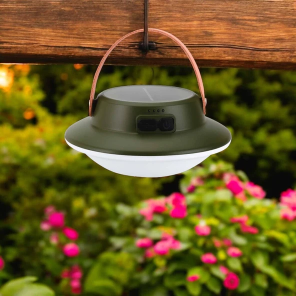 PANTHER PT-386 Solar Şarjlı Kamp Lambası 3W LED 3 Işık Modu Max 800 Lumen USB Type-C Güneş Enerjili Taşınabilir Outdoor Lamba ürün görseli 1