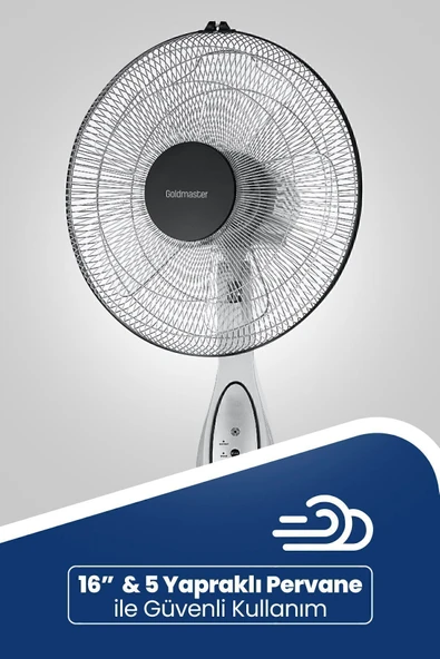 GOLDMASTER GM-7922 Kutup 16 inch Bakır Motorlu Yatay Salınımlı Hız Ve Zaman Ayarlı Uzaktan Kumandalı Ayaklı Vantilatör ürün görseli 1