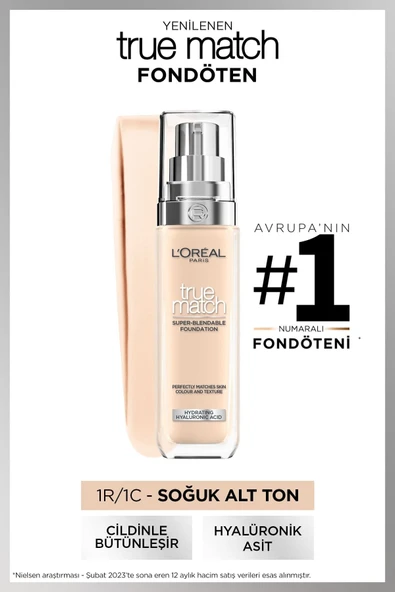 LOREAL PARIS True Match Bakım Yapan Fondöten 1R1C Soğuk Alt Ton ürün görseli 1