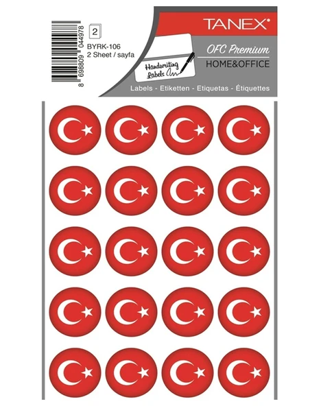Tanex Bayrak Sticker Yuvarlak 25X25Mm 2Li Byrk-106 paketli - 3 adet ürün görseli 1