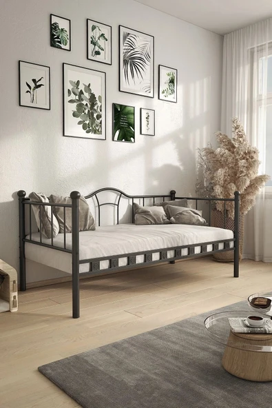 EFON Kamelya Metal Karyola Sedir Siyah 90x190cm ürün görseli 1