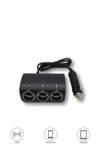 Araç Şarj Cihazı Üçlü Led Soketli 120W Çakmaklık Girişli Şarj Aleti G24 Siyah ürün görseli 1