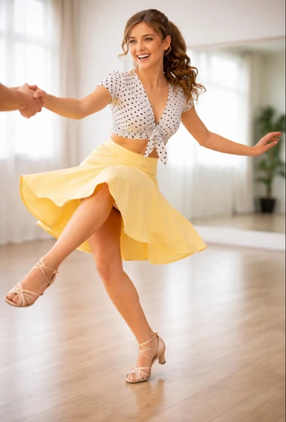 SWINGTIME -Strap SWING-LİNDY HOP- PRATİK Dans Ayakkabısı (7BANTLI SATEN-DERİ 4 CM TOPUK ) ürün görseli 1
