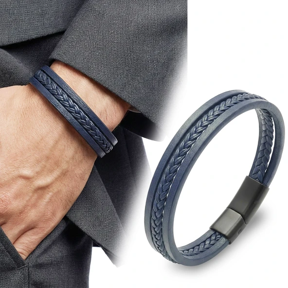 ? Premium Lacivert Saç Örgülü Çoklu Bileklik 31833B10D6 - 20 cm ürün görseli 1