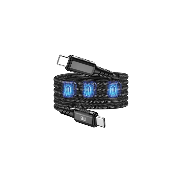 Mıknatıslı Type-C Şarj Kablosu 60W LED Işıklı Manyetik USB Type-C Kablo ürün görseli 1