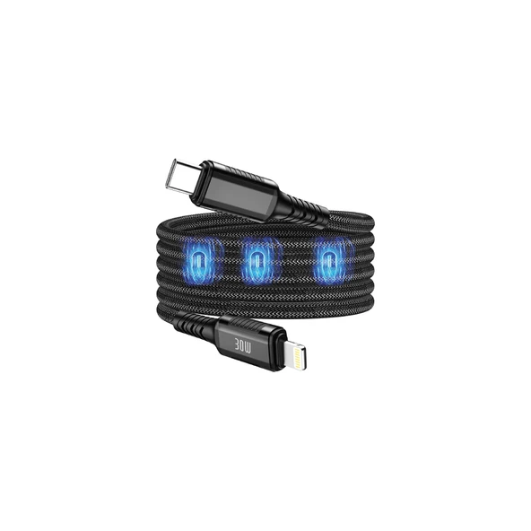Mıknatıslı iPhone Lightning Şarj Kablosu 30W LED Işıklı USB-C Lightning Kablo ürün görseli 1