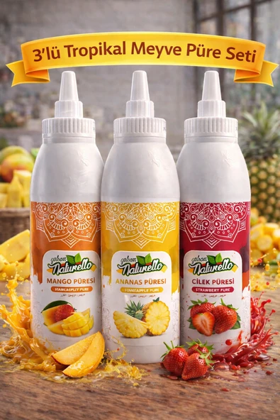 Naturello Tropikal Meyve Püre Seti 3x1000 ml – Mango, Ananas, Çilek ürün görseli 1