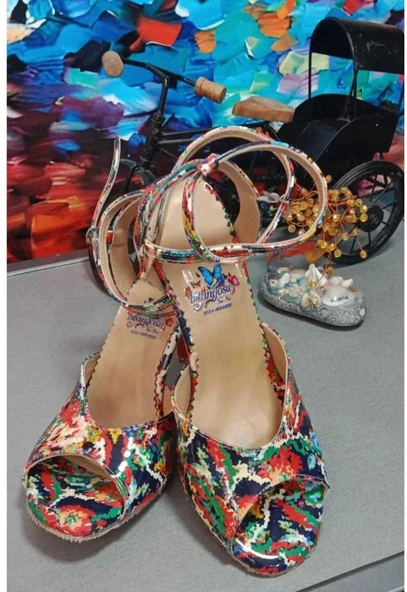 Renklerin Dansı 8,5 CM (13PONT) AÇIK TOPUK KADIN TANGO DANS VE SALON AYAKKABISI ürün görseli 1