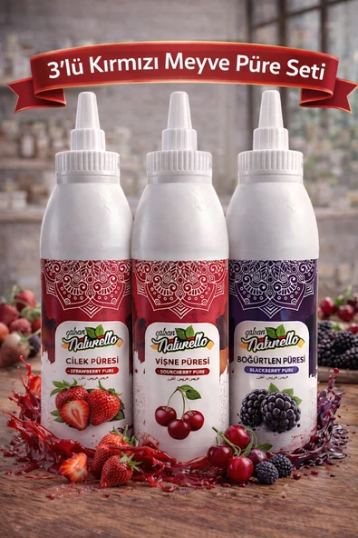 Naturello 3’lü Meyve Püresi Seti 3x1000 ml – Çilek, Vişne, Böğürtlen ürün görseli 1