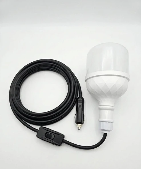 Araç çakmak girişli 30W 12V Led Ampul,lü E27 Duylu Anahtarlı Araç,Karavan,Kamp Seyyar Lamba 12/16A 2 X1,5mm TTR Bakır 5 Mt-Siyah ürün görseli 1
