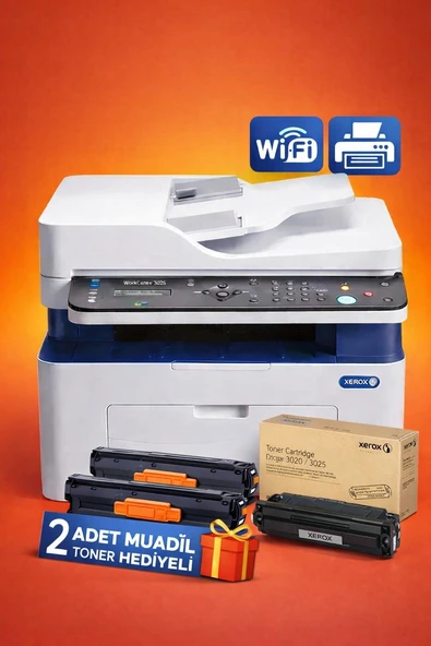 Xerox WorkCentre 3025V_NI-3T Wi-Fi + Tarayıcı + Fotokopi  Mono Çok Fonksiyonlu Lazer Yazıcı - 1 AD ORJINAL (DEMO)  + 2 AD Muadil Tonerli ürün görseli 1