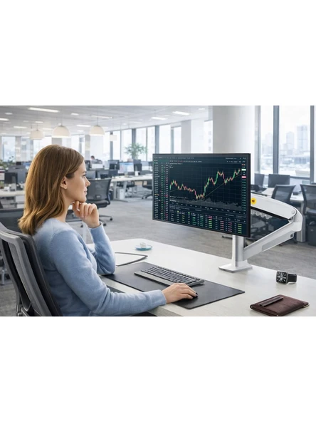 NB F80-XE Beyaz Amortisörlü Monitör Standı 17-30 İnç 2,9 Kg VESA Uyumlu Ergonomik Monitör Tutucu ürün görseli 1