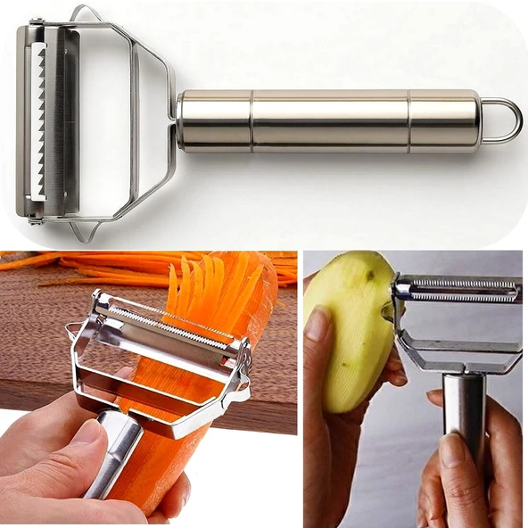 Jumbo Boy Paslanmaz Çelik Turbo Jülyen Sebze Ve Meyve Soyucu Pratik Soyacak Metal Sebze Soyacak 18cm ürün görseli 1