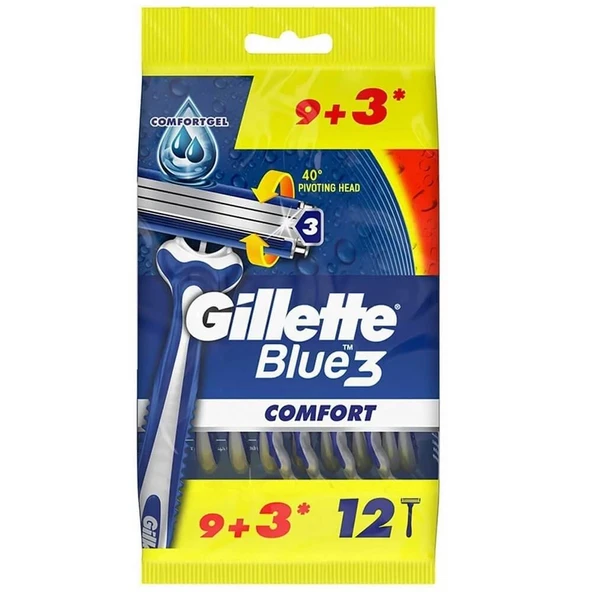 Gillette Blue3 Comfort Kullan At Tıraş Bıçağı 9+3 12'li 2paket ürün görseli 1