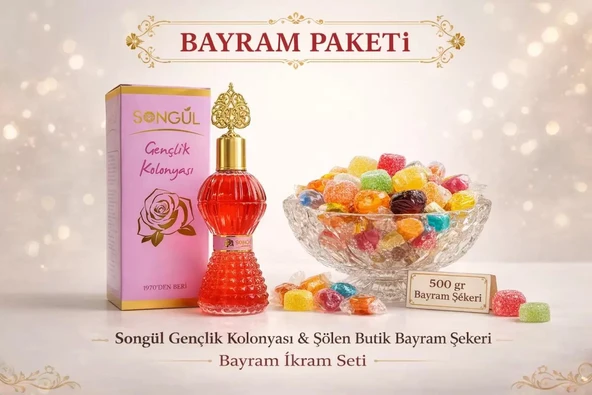Songül Gençlik Kolonyası ve 500 gr Bayram Şekeri Paketi | Bayram İkram Seti ürün görseli 1
