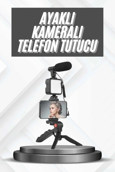 Telefon Tutucu Mikrofonlu Işıklı Youtuber Video Kayıt P59918S7382 ürün görseli 1