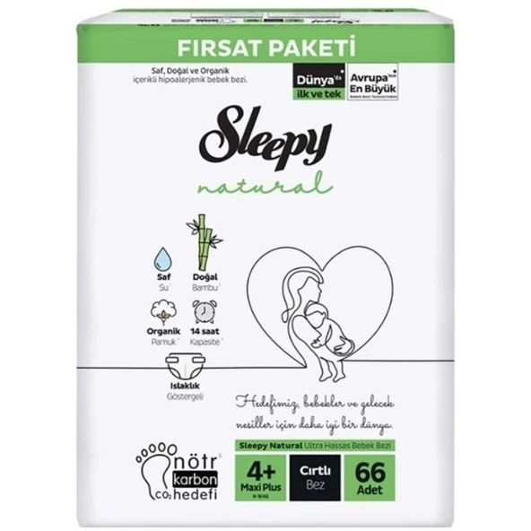 Sleepy Bebek Bezi Naturel 4+ Beden 9-16 KG Maxi Plus 66 Adet Fırsat Pk ürün görseli 1