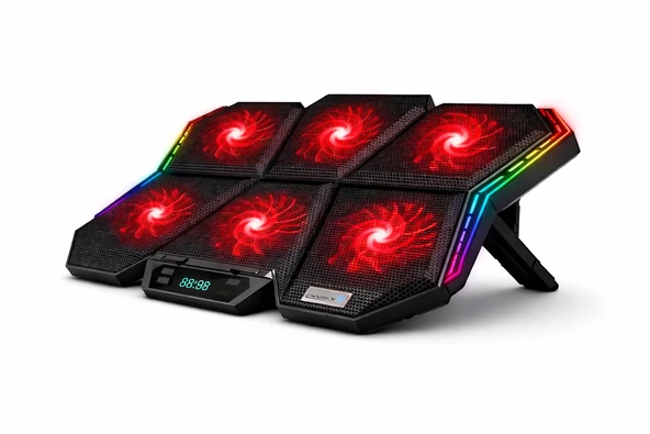 6 Fanlı RGB Laptop Soğutucu Stand 17 İnç LED Ekranlı 7 Kademe Notebook Cooler ürün görseli 1
