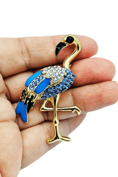 Azure Flamingo Işıltılı Taşlı Gold Flamingo Broş ürün görseli 1