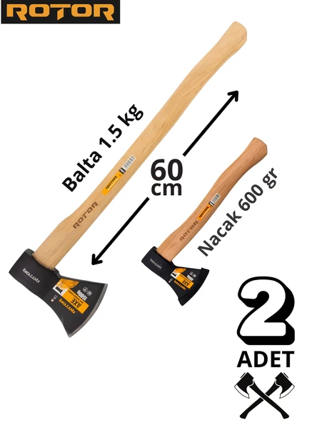 ROTOR Ahşap Saplı 1500gr+600gr 2’li Balta Nacak Seti ürün görseli 1