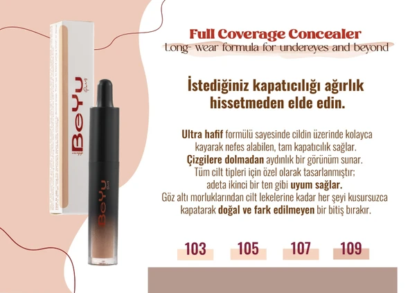 De Luxe Beyu Paris Full Coverage Concealer 2g. No.109-Medium- Ultra Hafif. ürün görseli 1