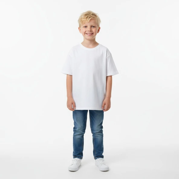 Bisiklet Yaka Basic Çocuk Tişört - Resim 5
