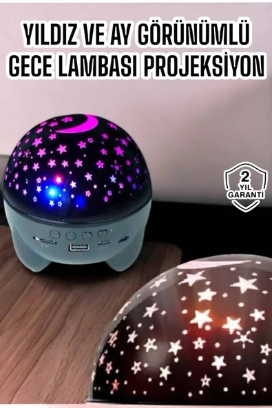 Gece Lambası Projeksiyon Görünümlü Şarjlı Yıldızlı Yuvarlak ürün görseli 1