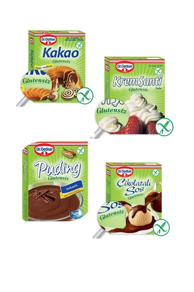 Dr. Oetker 4’Lü Glutensiz Set Kakao+Çikolatalı Sos+Krem Şanti+Puding ürün görseli 1