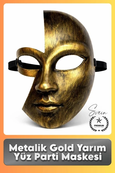 #Maske Metalik Gold Yarım Yüz Parti Maskesi Antik Efektli Eskitme Maskeli Balo Kostüm Aksesuarı ürün görseli 1