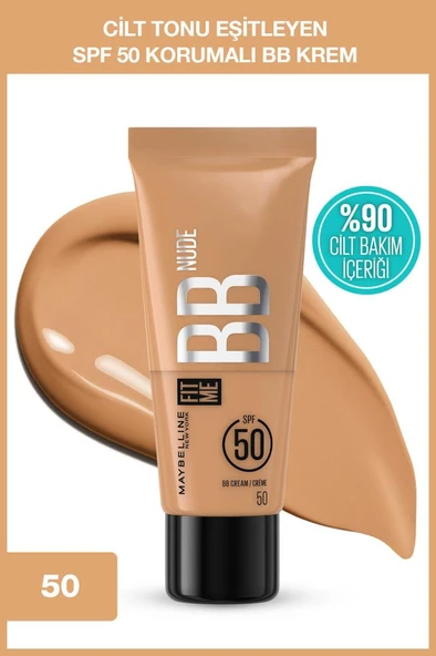 Maybelline New York Fit Me Nude Cilt Bakımı Etkili Nemlendirici SPF50 BB Krem - 50 ürün görseli 1