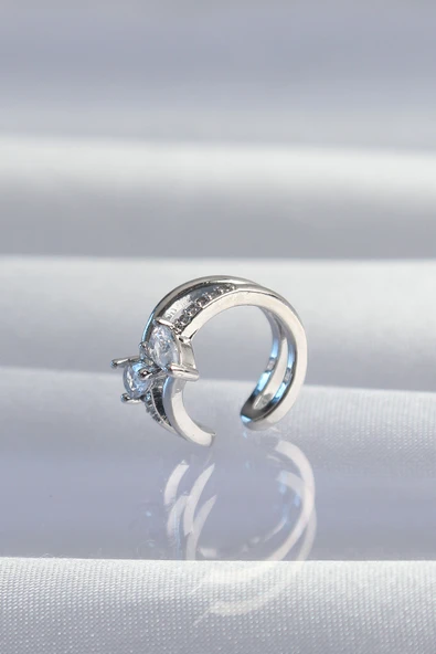 Zarif Kadın için Silver Pirinç Zirkonlu Damla Earcuff Küpe ürün görseli 1