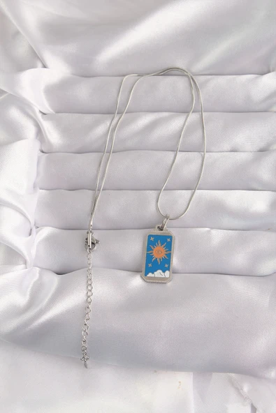Zarif Kadın için Silver Çelik Mavi Mineli Güneş Tarot Kolye ürün görseli 1