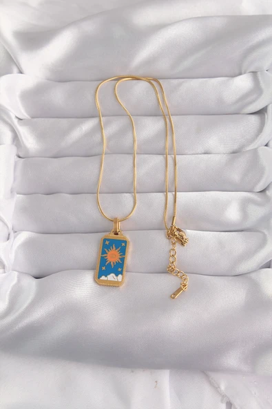 Zarif Kadın için Golden Çelik Mavi Mineli Güneş Tarot Kolye ürün görseli 1